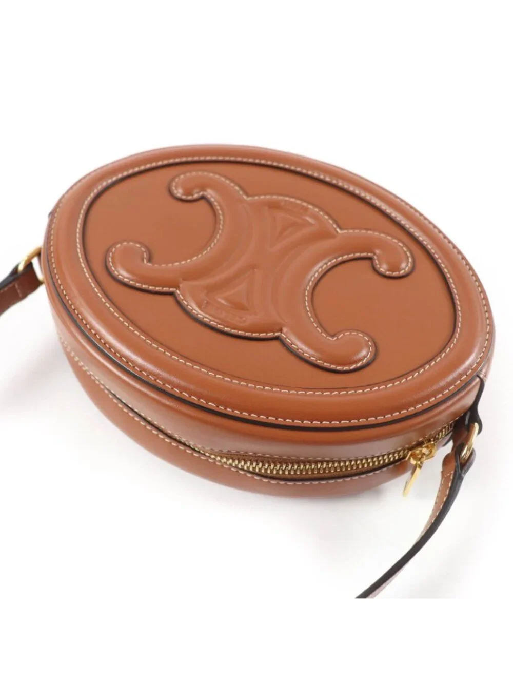 Celine Cuir Triomphe Oval Pass Leather Shoulder Bag Tan - Picture 6 of 12